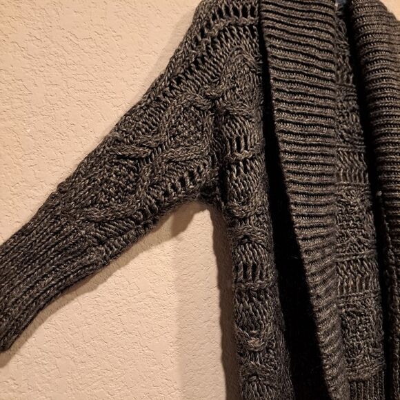 Express Y2K Wool Blend Cable Knit Gray Cardigan Sweater Shawl Neck Women's XS - Picture 7 of 7